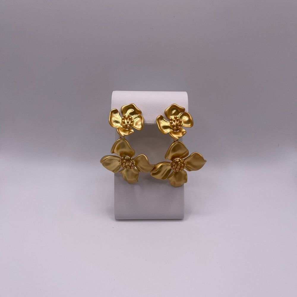 House of Harlow 1960 Matte Gold Blossom Drop Earrings - Picture 1 of 10